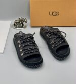 Men’s Brown Leather Slides with Rope Laces