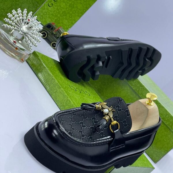 Men's Monogram Leather Chunky Sole Loafers with Gold Bee Accent