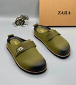 Men’s Olive Green Mule Clogs with Branded Strap