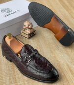 Men’s Woven Leather Slip-On Loafers with Medusa Charm