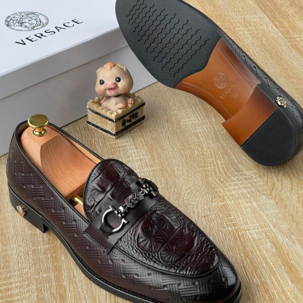 Men’s Woven Leather Slip-On Loafers with Medusa Charm