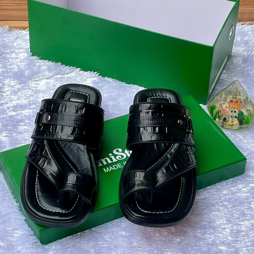 Mister Black Croc-Embossed Leather Slippers Mister Black Croc-Embossed Leather Slippers