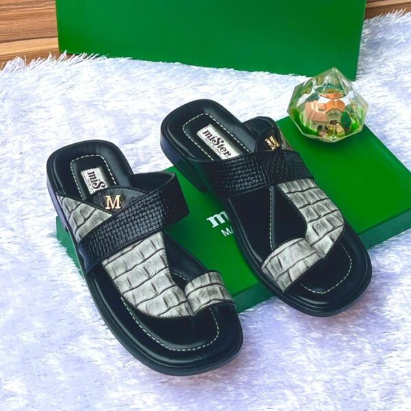 Mister Black & White Croc-Textured Leather Slippers