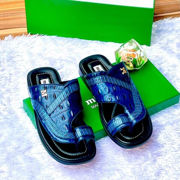 Mister Blue Crocodile-Embossed Leather Slippers