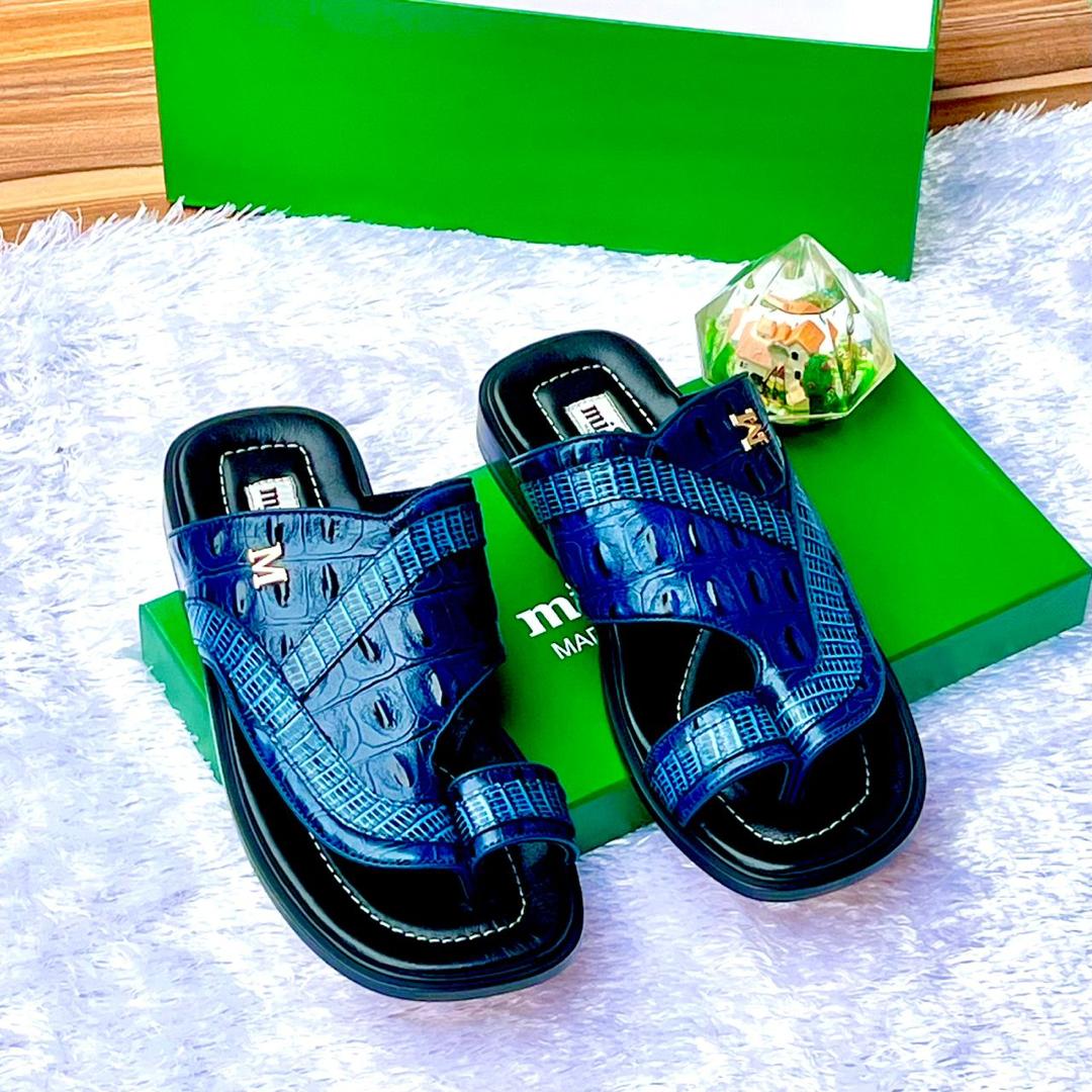 Mister Blue Crocodile-Embossed Leather Slippers Mister Blue Crocodile-Embossed Leather Slippers