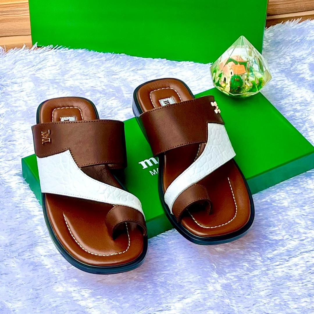 Mister Brown Leather Palm Slippers with Textured Strap Mister Brown Leather Palm Slippers with Textured Strap