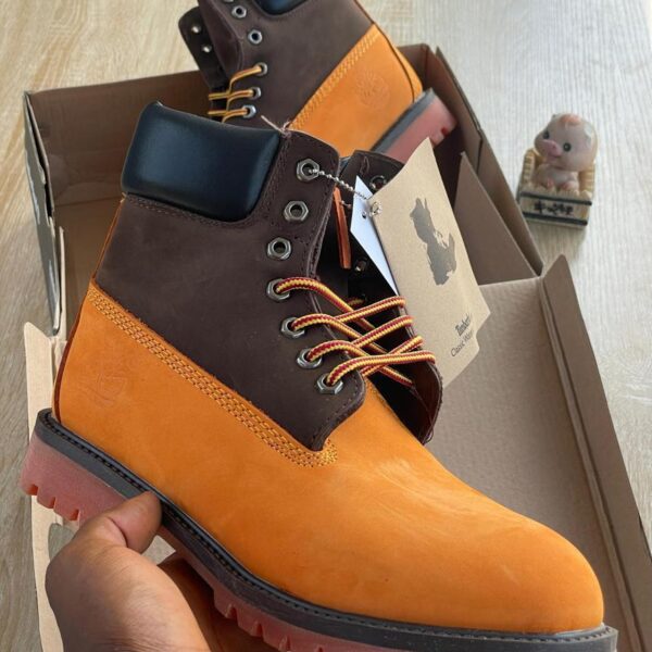 Orange Suede Boots with Dark Brown Leather Collar