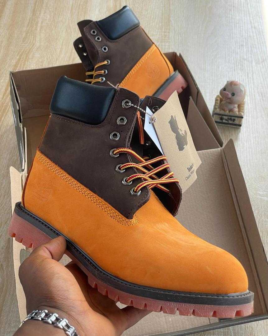 Orange Suede Boots with Dark Brown Leather Collar Orange Suede Boots with Dark Brown Leather Collar