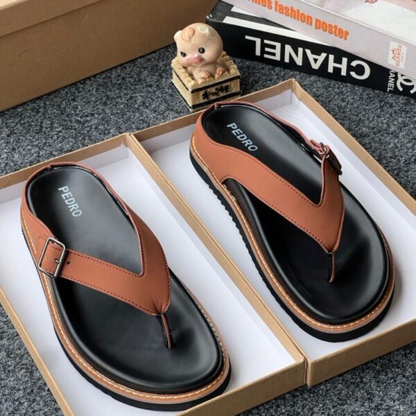 Pedro Men’s Black & Brown Leather Slippers
