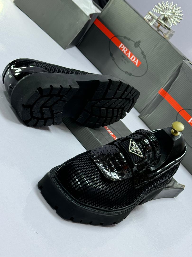 Prada-Inspired Black Patent Leather Lug Sole Loafers Prada-Inspired Black Patent Leather Lug Sole Loafers