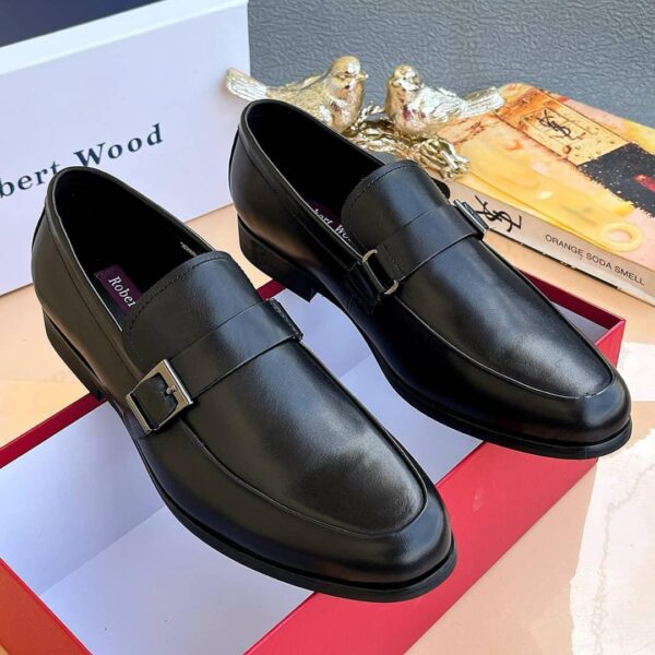 Robert Wood Black Leather Strap Loafers