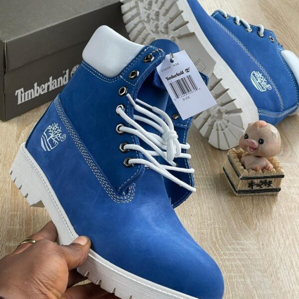 Royal Blue Suede Boots with White Collar & Rubber Outsole