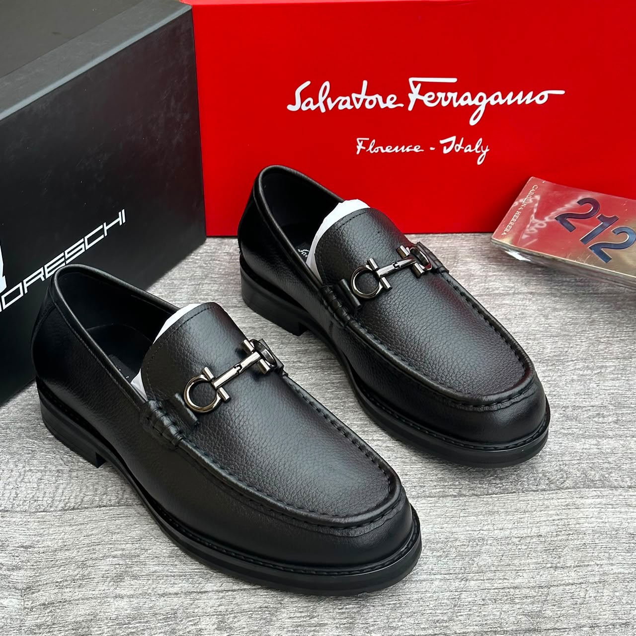 Salvatore Ferragamo Leather Loafers with Silver Gancini Buckle Salvatore Ferragamo Leather Loafers with Silver Gancini Buckle