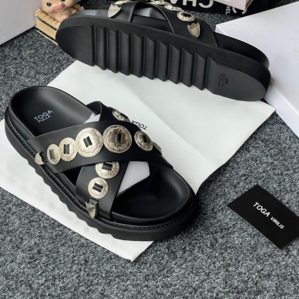 Toga Virilis Black Embellished Leather Slides