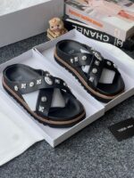 Toga Virilis Black Embellished Leather Slides