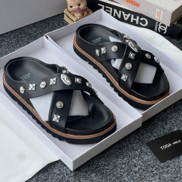 Toga Virilis Black Embellished Leather Slides