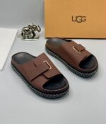 UGG Brown Platform Slides with Buckle Strap 1
