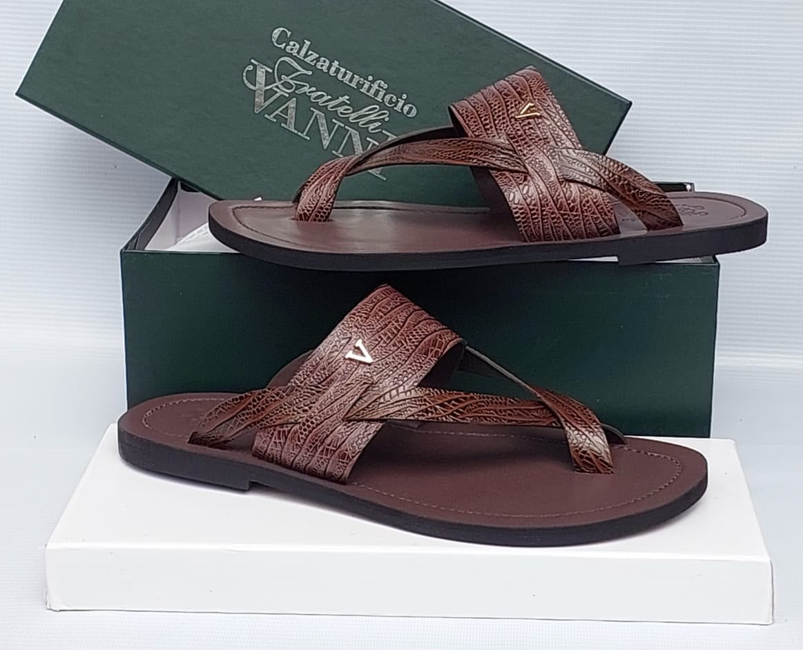 Vanni Fratelli Brown Textured Leather Palm Slippers Vanni Fratelli Brown Textured Leather Palm Slippers