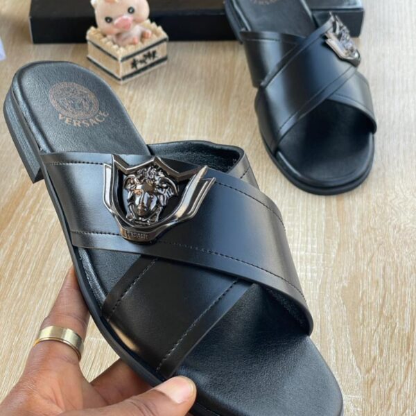 Versace Black Leather Slides