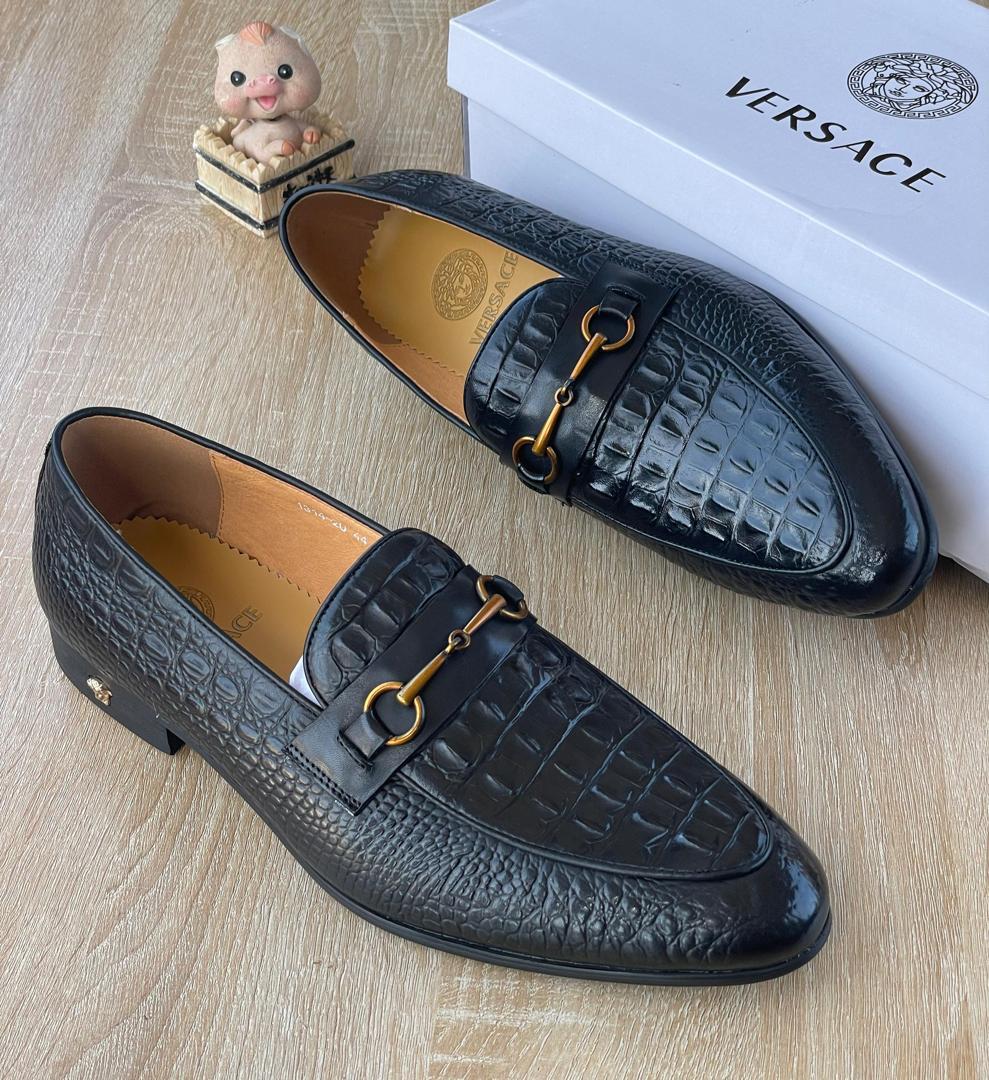 Versace Crocodile-Embossed Horsebit Loafers Versace Crocodile-Embossed Horsebit Loafers