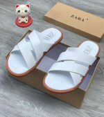 White Crisscross Strap Slides