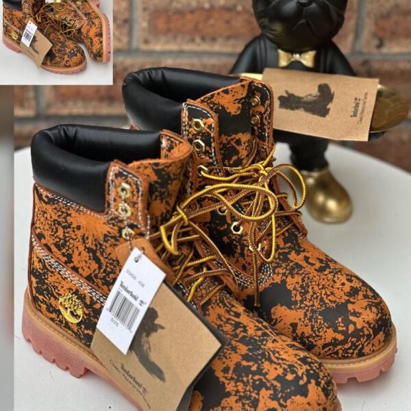 Yellow-Brown Nubuck Boots with Black Splatter Pattern