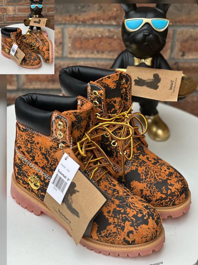 Yellow-Brown Nubuck Boots with Black Splatter Pattern Yellow-Brown Nubuck Boots with Black Splatter Pattern