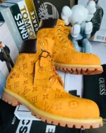 Yellow Nubuck Monogram Embossed Designer Boots