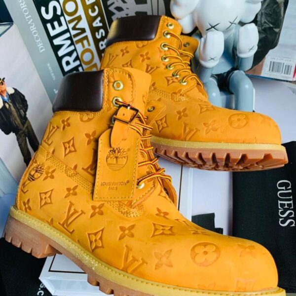 Yellow Nubuck Monogram Embossed Designer Boots