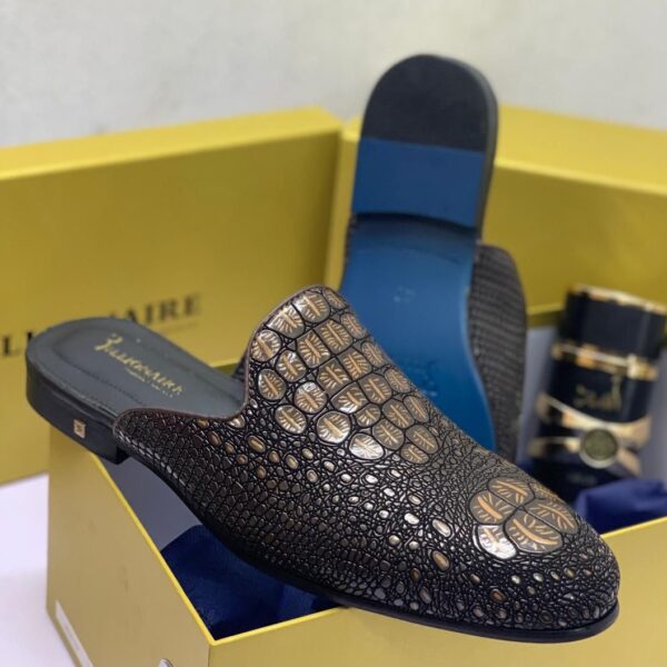 Billionaire Black Crocodile Effect Leather Half Shoes