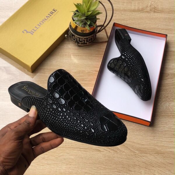 Billionaire Black Crocodile Effect Leather Half Shoes