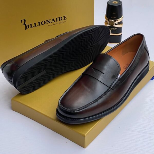 Billionaire Italian Couture Mens Brown Burnished Leather Penny Loafers