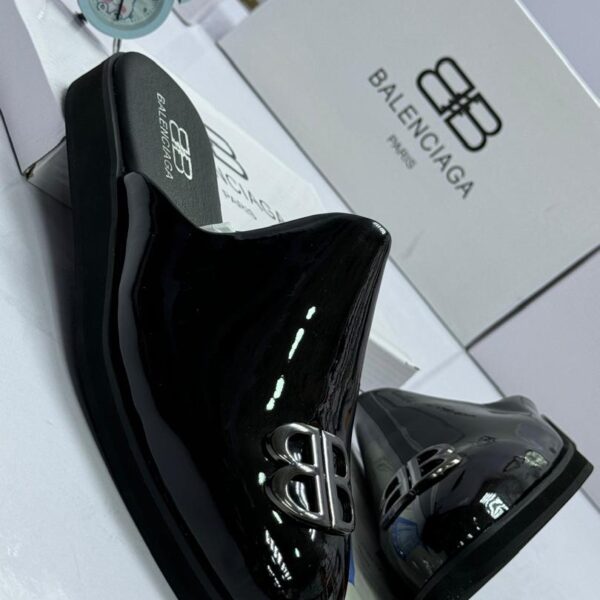 Black Glossy Leather Loafers with Silver BB Logo