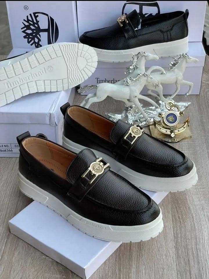 Black Leather Loafers with Gold Logo Buckle Black Leather Loafers with Gold Logo Buckle