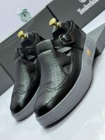 Black Leather Sandals with Buckle Strap