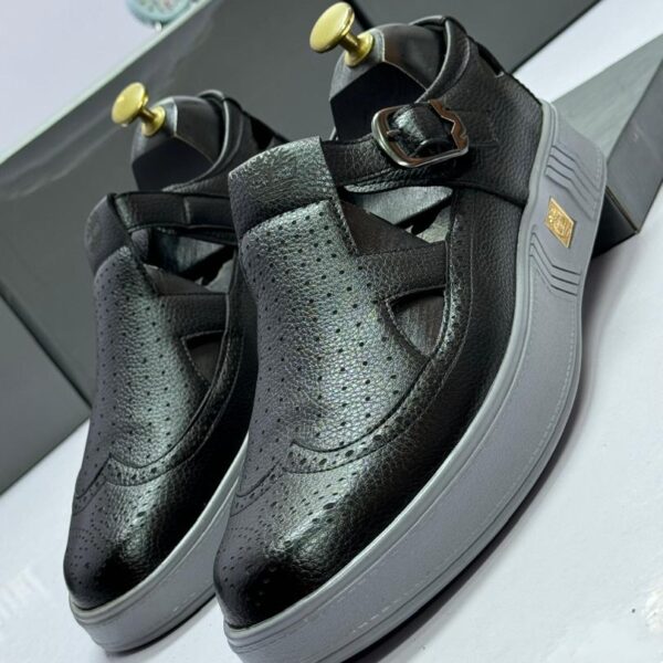 Black Leather Sandals with Buckle Strap