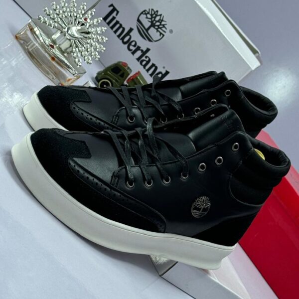 Black Leather & Suede High-Top Sneakers