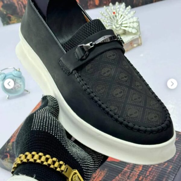 Black Monogram Loafers with Metal Bit Detail