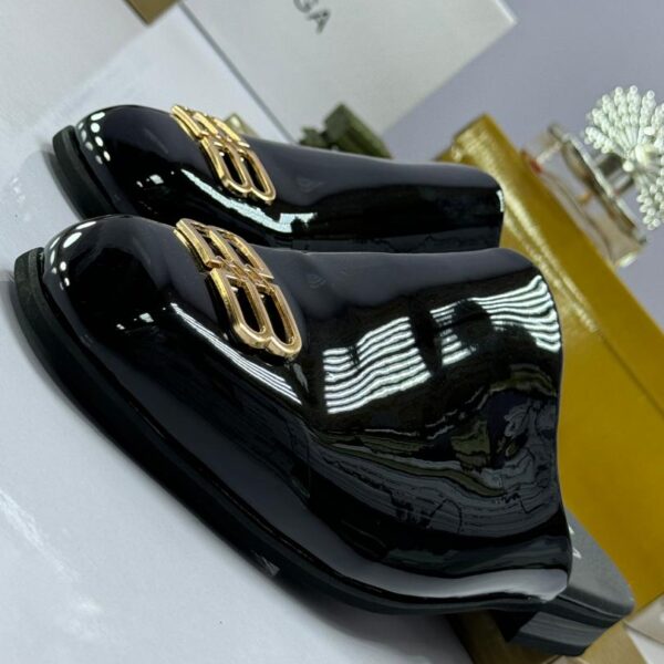 Black Patent Leather Half Shoes with Gold BB Logo