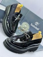 Black Patent Leather Loafers with Silver-Tone Buckle