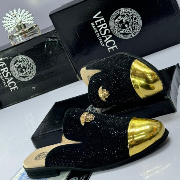 Black Studded Half Shoes with Gold Toe Cap