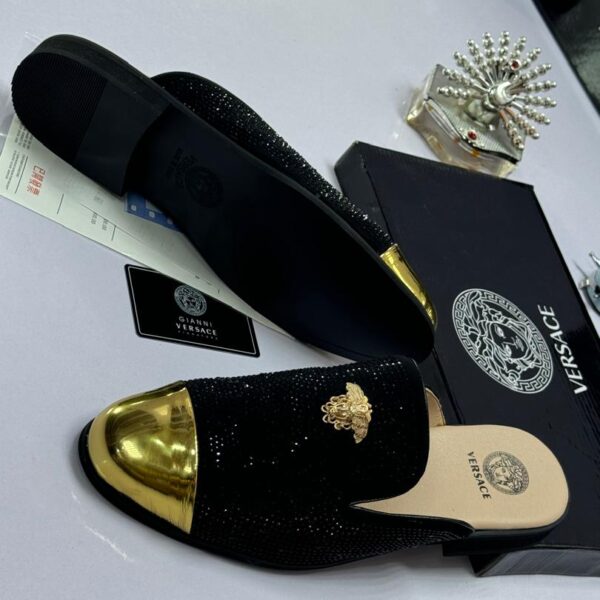Black Studded Half Shoes with Gold Toe Cap