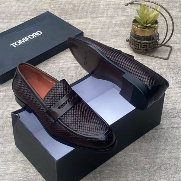 Black Woven Leather Penny Loafers