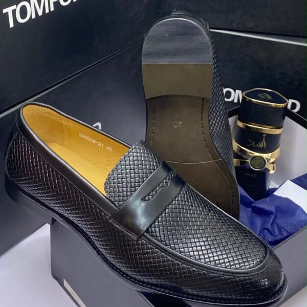 Black Woven Leather Penny Loafers