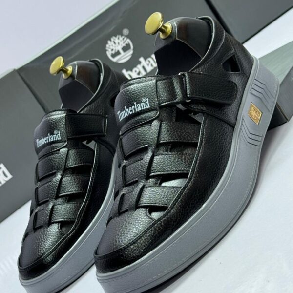 Black Woven Leather Sandals