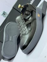 Black Woven Leather Sandals with Buckle Strap
