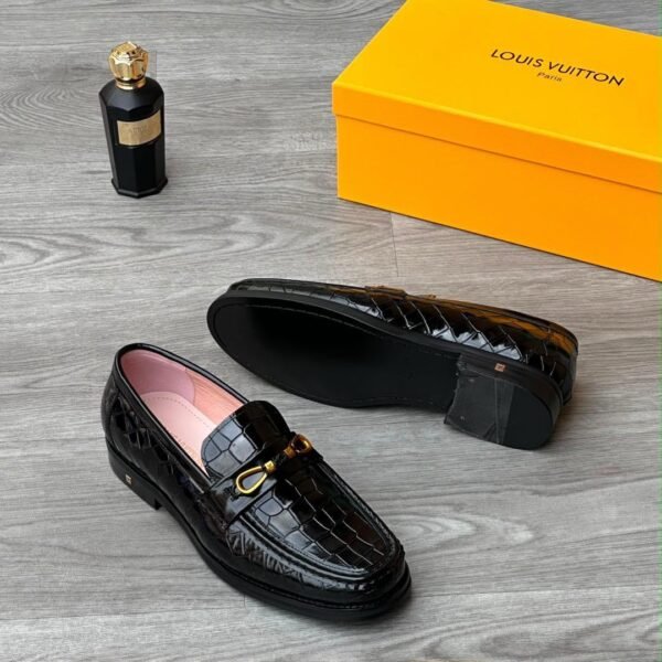 Burgundy Crocodile Embossed Leather Loafers