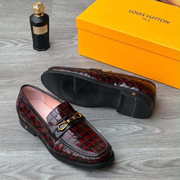 Burgundy Crocodile Embossed Leather Loafers