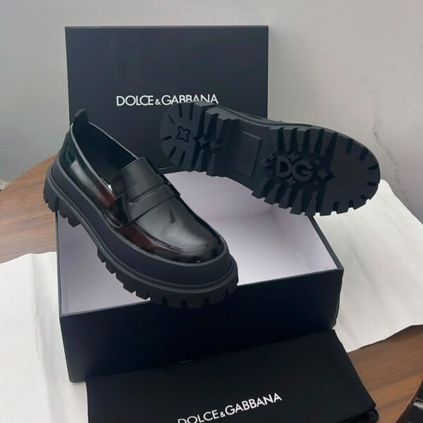 Chunky Black Leather Penny Loafers