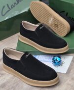 Clarks Black Suede Slip On Shoes